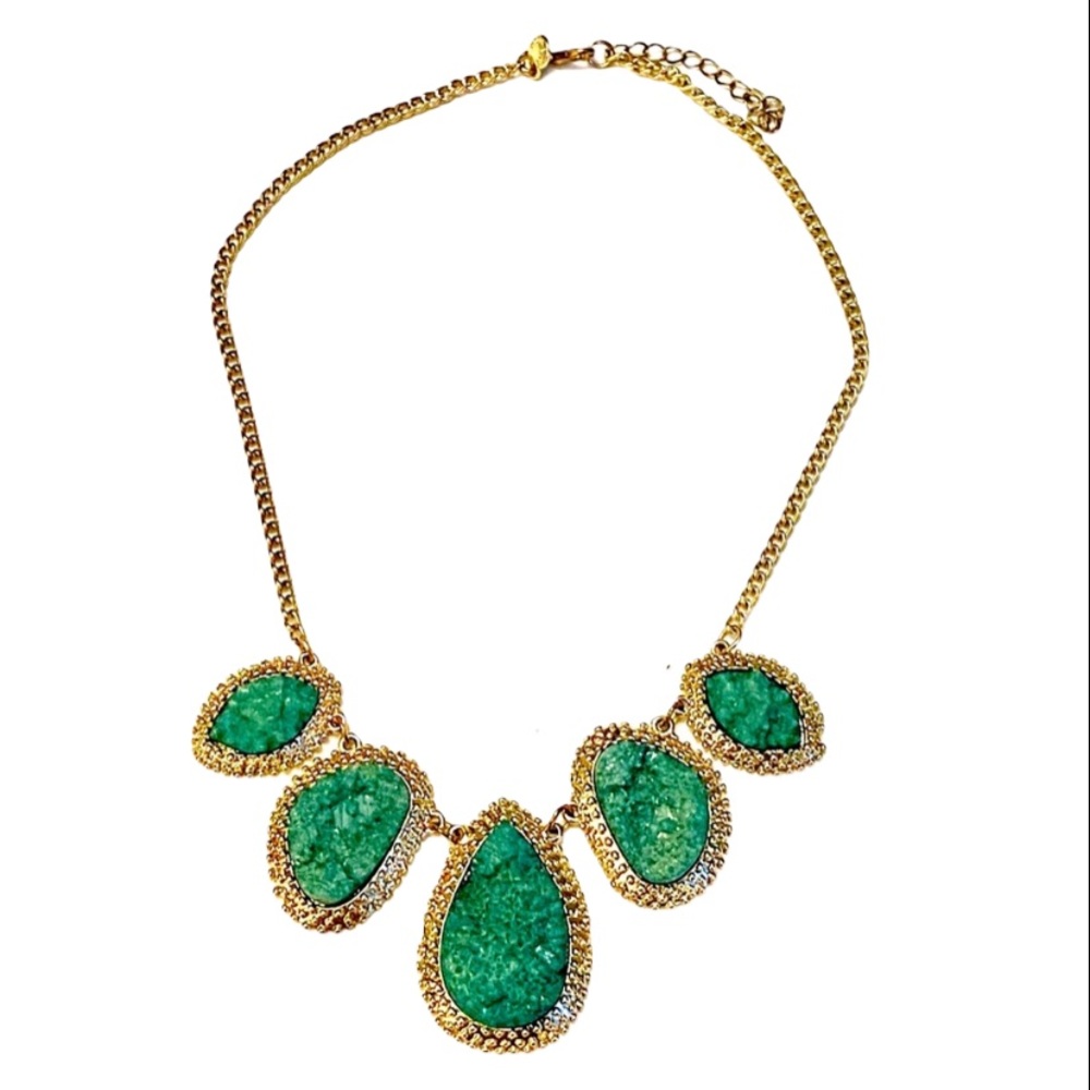 Jane Stone Green Gold Statement Bib Necklace